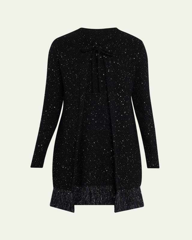 Textured Paillette Tweed Fringe Jacket